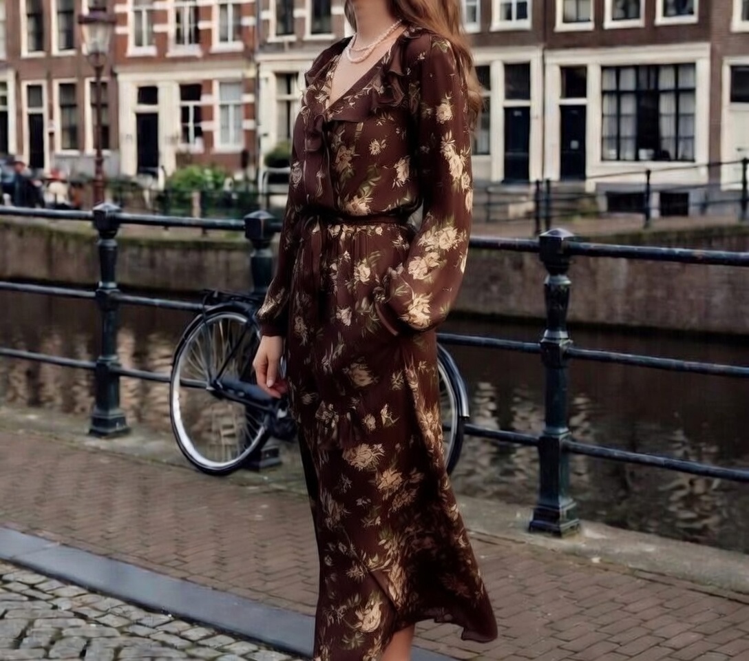 Amsterdam in April - Deep espresso brown outfit blending into Amsterdam’s canal house doorways