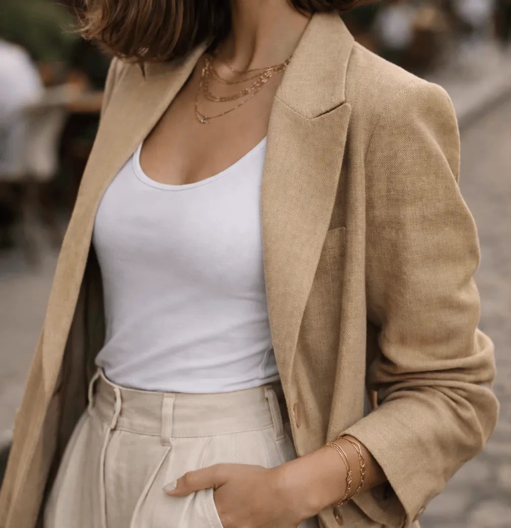 Paris in May - Blend in outfit in warm sand tones against Paris limestone